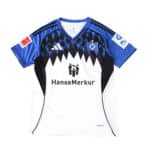 Hamburger SV Home 2025/26 Fan Version jersey with blue, black, and white geometric design and sponsor logos.
