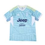 Juventus Away 2025/26 Fan Version jersey in light blue with yellow accents and sponsor logos.