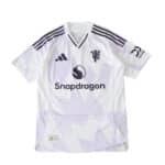 Manchester United 2025/26 Away Player Version jersey in white with purple accents and Snapdragon sponsor logo.