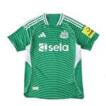 Newcastle United Away 2025/26 Player Version jersey, green with white stripes and sponsor logos.