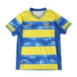 Parma Away 2025/26 Fan Version jersey with yellow and blue horizontal stripes, Puma logo, and club crest.