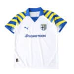 Parma Third 2025/26 Fan Version jersey, white with blue collar and yellow-blue striped sleeves.