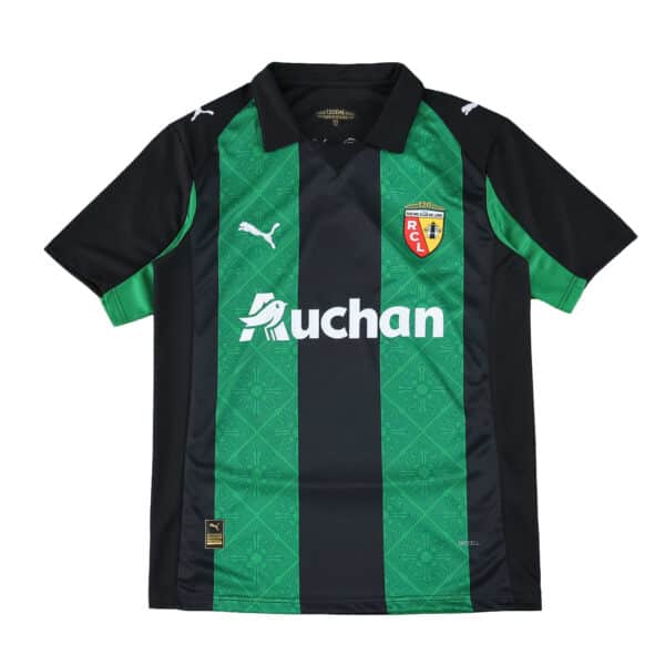 RC Lens Away 2025/26 Fan Version jersey in black and green with Puma logo and Auchan sponsor.