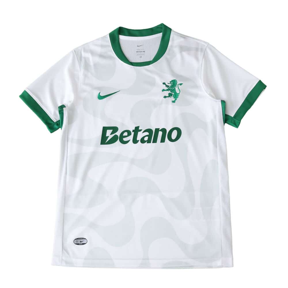 Sporting CP Away 2025/26 Fan Version jersey, white with green accents and sponsor logos.