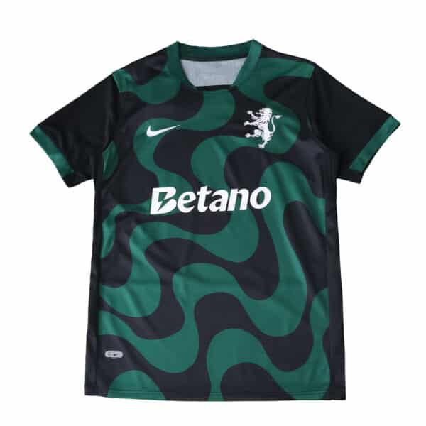 Sporting CP Third 2025/26 Fan Version jersey with green and black wave pattern, Nike logo, Betano sponsor.