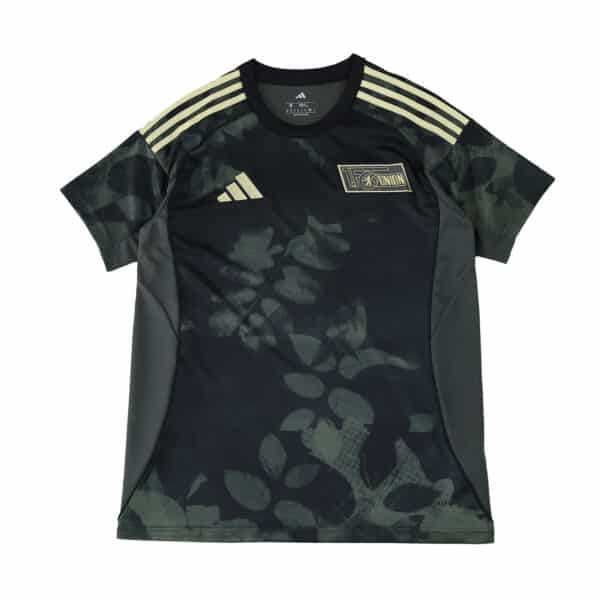 Union Berlin Away 2025/26 Fan Version jersey in black with gold accents and subtle leaf patterns.