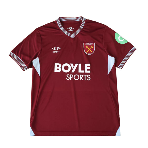 West Ham United Home 2025/26 Fan Version jersey in maroon with white trim and sponsor logos.