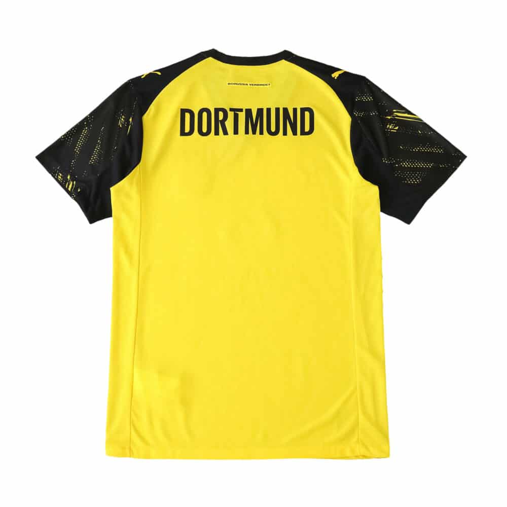 Back view of Borussia Dortmund 2025/26 home player version jersey in yellow with black "DORTMUND" text.