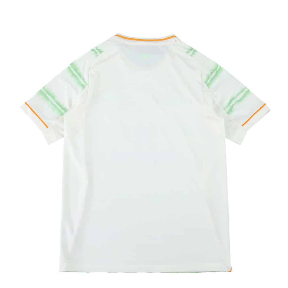 Back view of the Celtic Third 2025/26 Fan Version jersey, featuring white fabric with green and orange accents.
