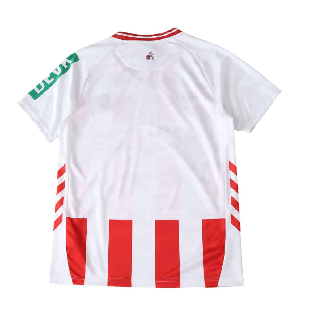 Back view of FC Köln 2025/26 Home Fan Version jersey, white with red accents and vertical stripes.