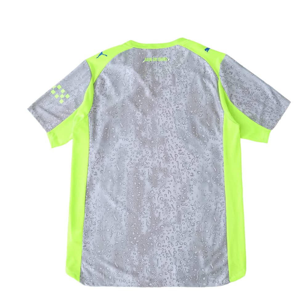 Back view of Manchester City Third 2025/26 Player Version jersey in grey and neon yellow.