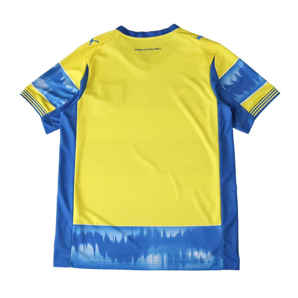 Back view of Parma Away 2025/26 Fan Version jersey in yellow with blue accents.