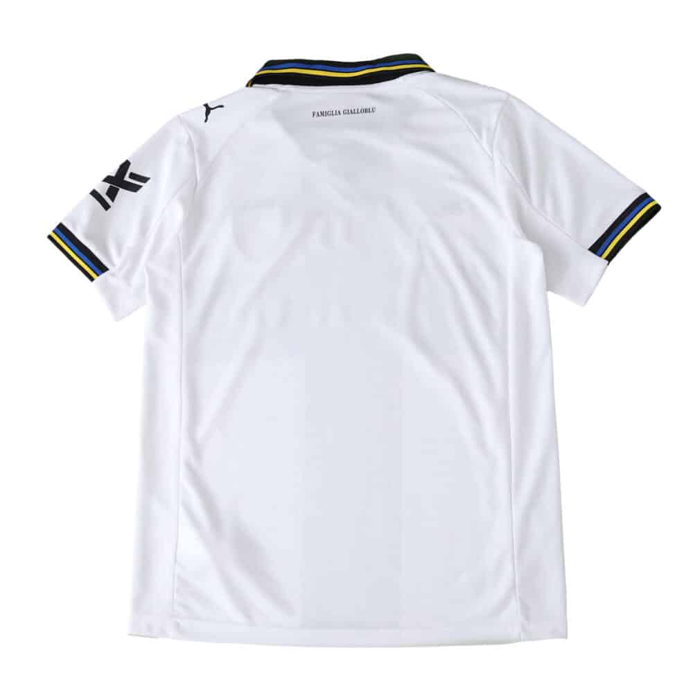 Back view of the Parma Home 2025/26 Fan Version jersey in white with navy and yellow trim.