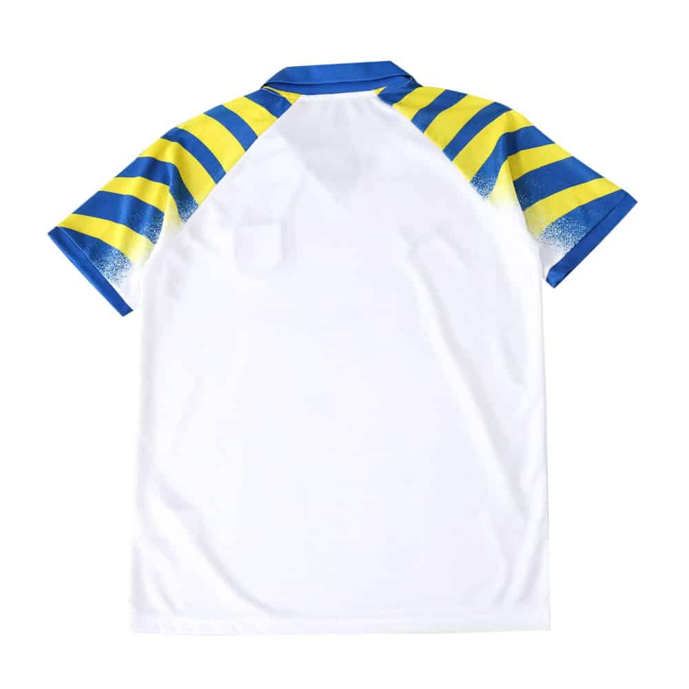 Back view of the Parma Third 2025/26 Fan Version jersey with blue and yellow striped sleeves.