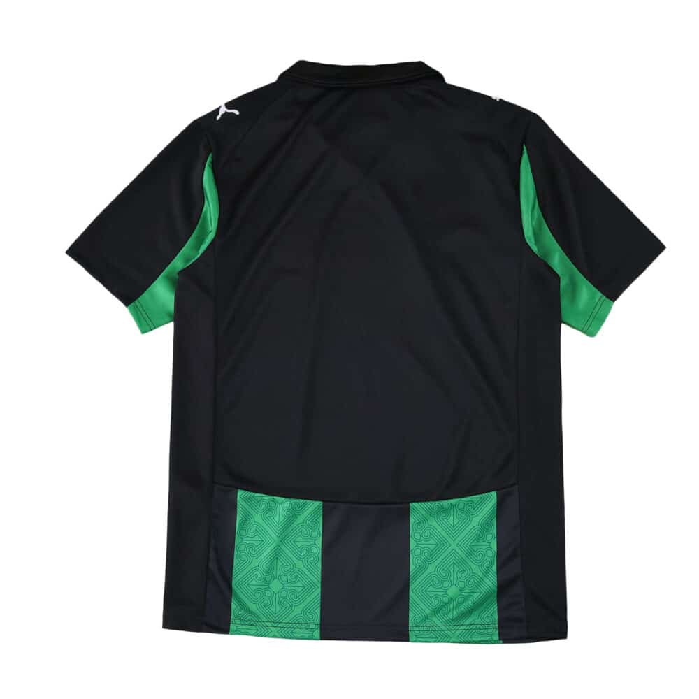 Back view of the RC Lens Away 2025/26 Fan Version jersey, featuring black and green patterned panels.