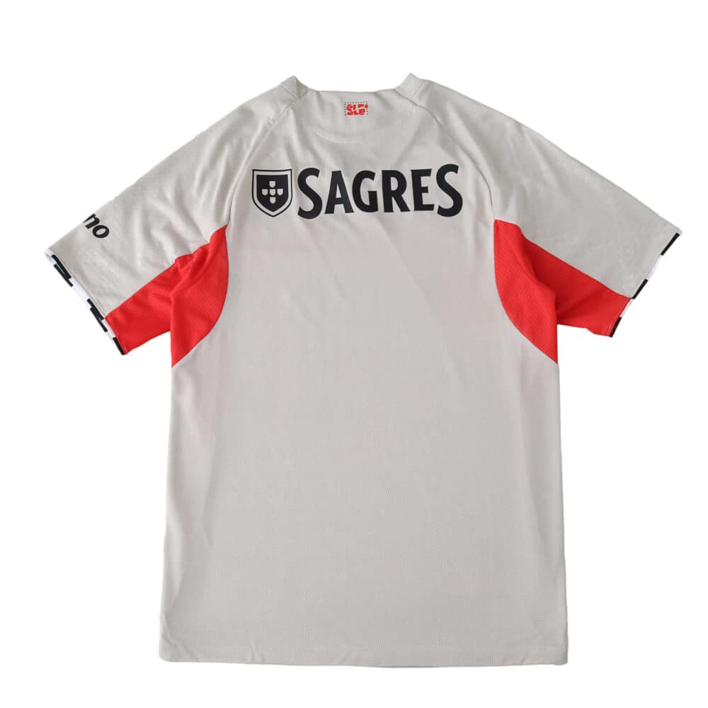 Back view of the SL Benfica 2025/26 Away Player Version jersey with "SAGRES" and red side panels.