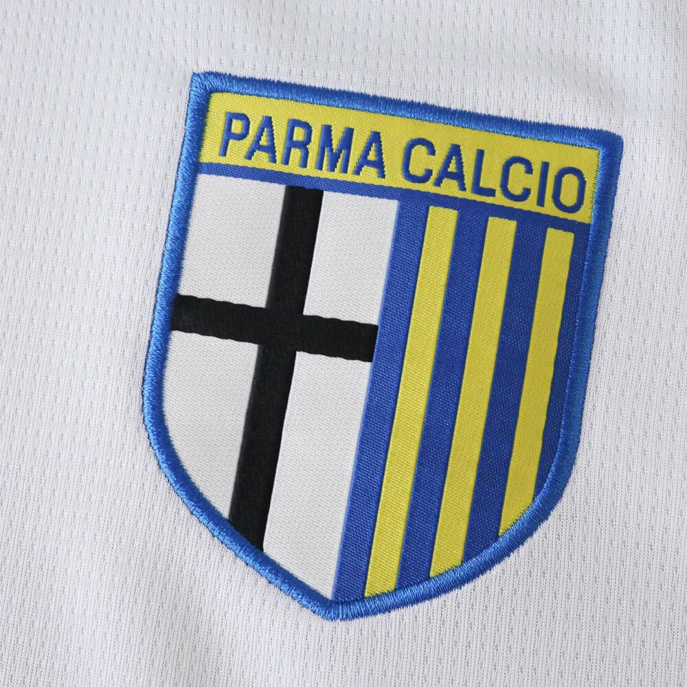 Parma Third 2025/26 Fan Version shirt featuring the Parma Calcio club crest on white fabric.