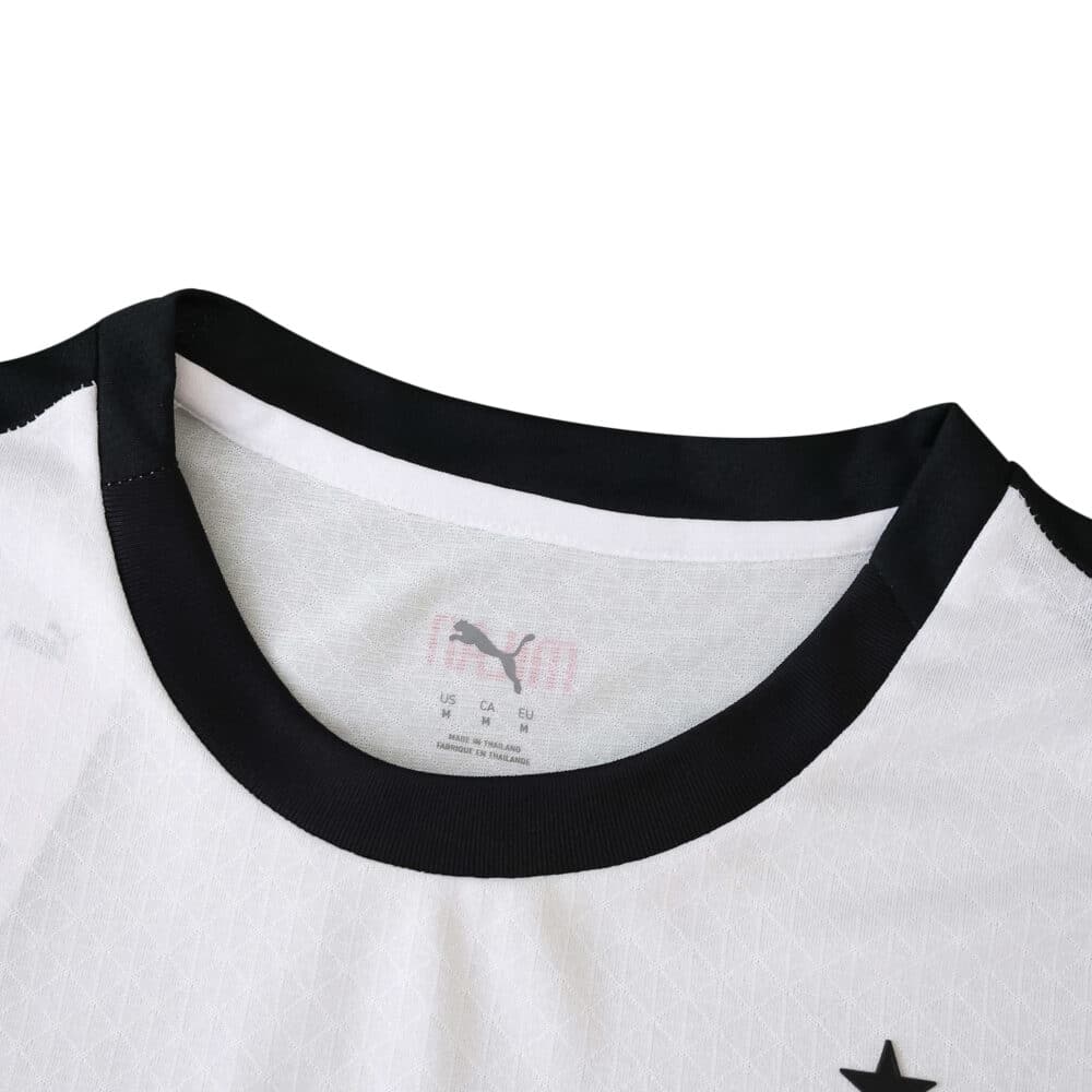 Close-up of the collar on the AC Milan Away 2025/26 Player Version jersey, featuring Puma logo and black trim.