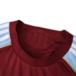 Close-up of Aston Villa 2025/26 home player version jersey collar with club colors and textured details.