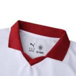 Close-up of the Galatasaray 2025/26 Away Fan Version jersey with a red collar and Puma branding.