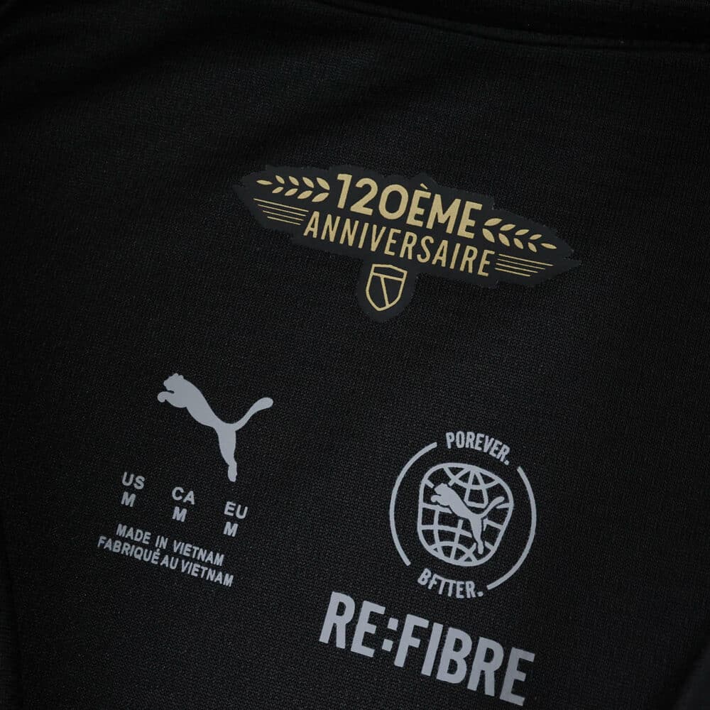 Close-up of the RC Lens Away 2025/26 Fan Version jersey featuring special 120th anniversary details.