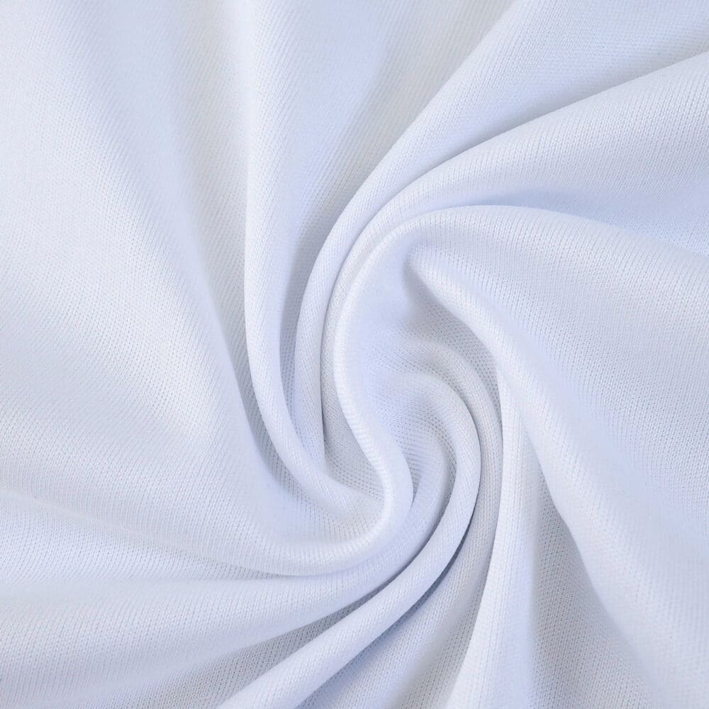 Close-up of the Fulham Home 2025/26 Fan Version jersey fabric in white, showing texture and weaving.