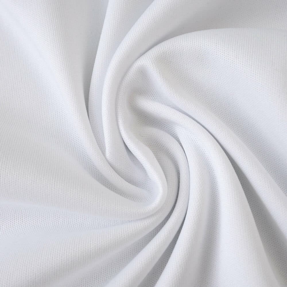 Close-up of white Hamburger SV 2025/26 fan jersey fabric, showing texture and breathability.