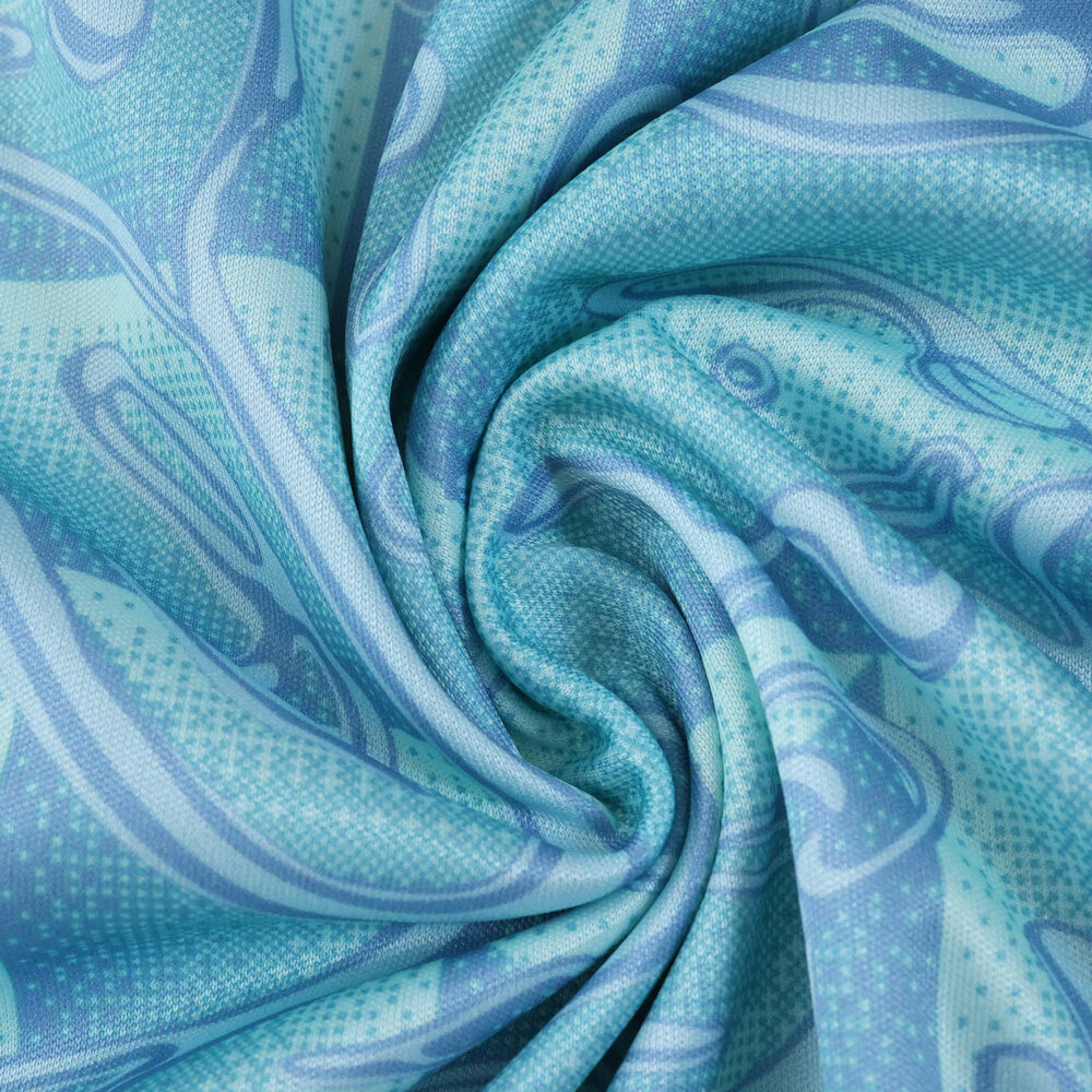 Close-up of Juventus Away 2025/26 Fan Version jersey fabric showing detailed blue swirling pattern.