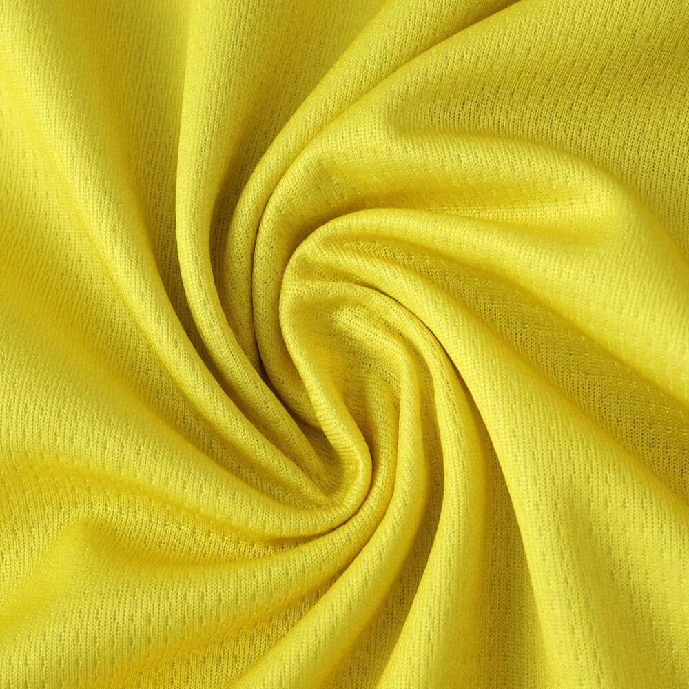 Close-up of yellow fabric texture for Parma Away 2025/26 Fan Version football jersey.