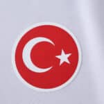 Close-up of a red circle with a white crescent and star on the Galatasaray 2025/26 away fan jersey.
