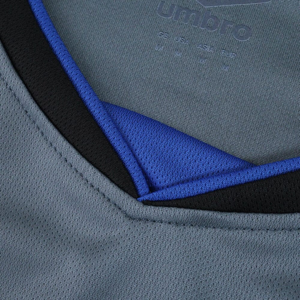 Close-up of the Rangers Third 2025/26 Fan Version jersey collar with blue and black trim.