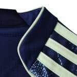 Close-up of the Ajax Away 2025/26 Fan Version jersey collar and shoulder with light green stripes.