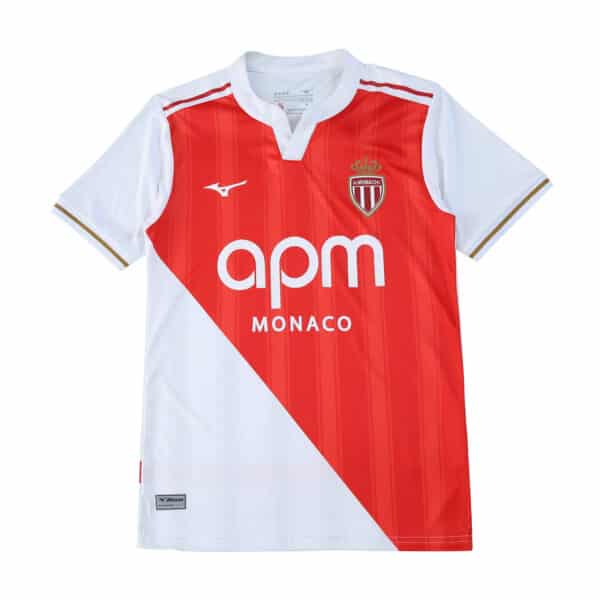 AS Monaco Home 2025/26 Player Version jersey with red and white diagonal design and club crest.