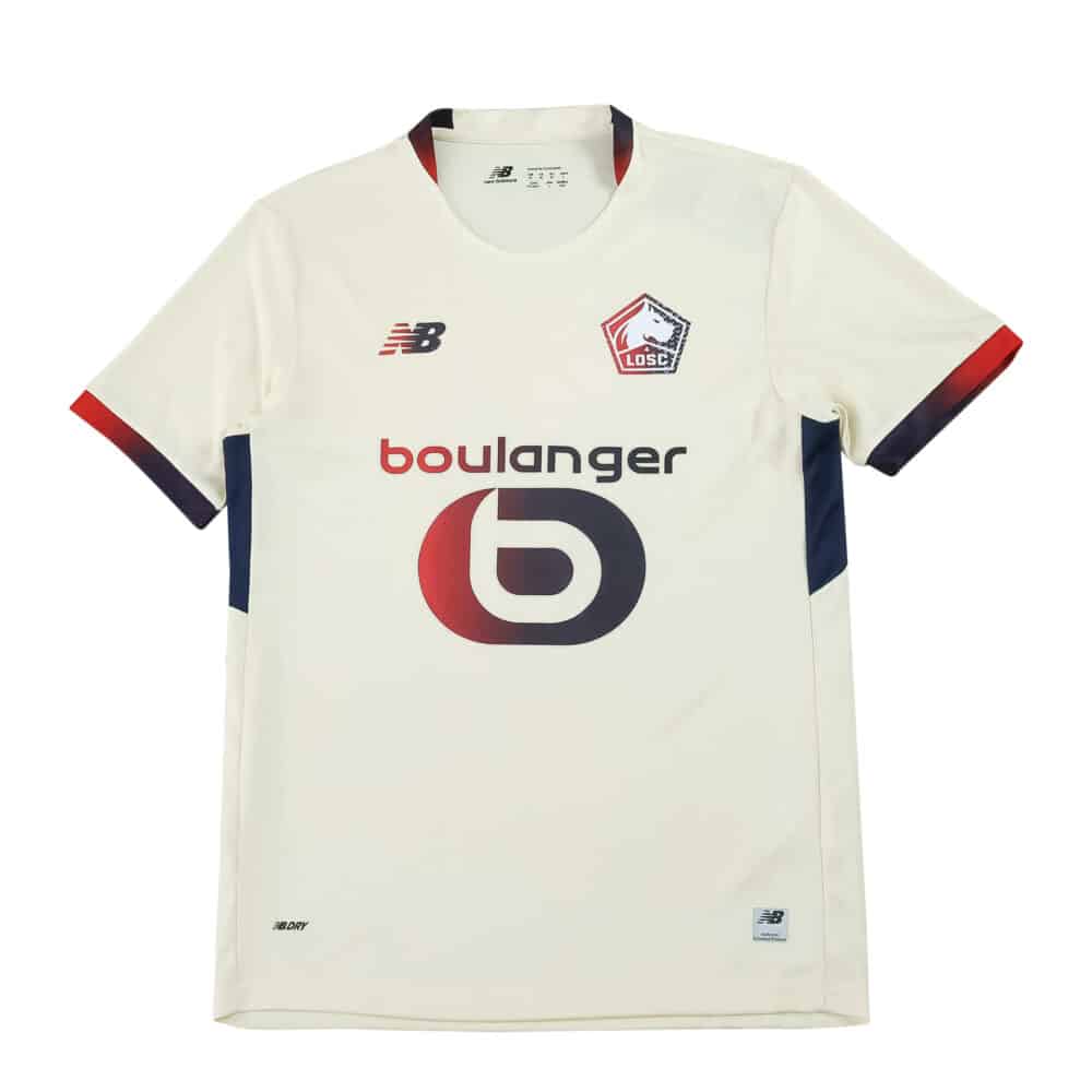 Lille LOSC Away 2025/26 Fan Version jersey in white with red and navy accents, club and sponsor logos visible.