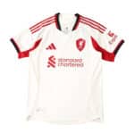 Liverpool Away 2025/26 Player Version jersey in white with red accents, club crest and sponsor logos.