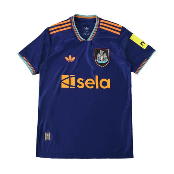 Newcastle United Third 2025/26 Player Version jersey in dark blue with orange accents and sponsor logos.