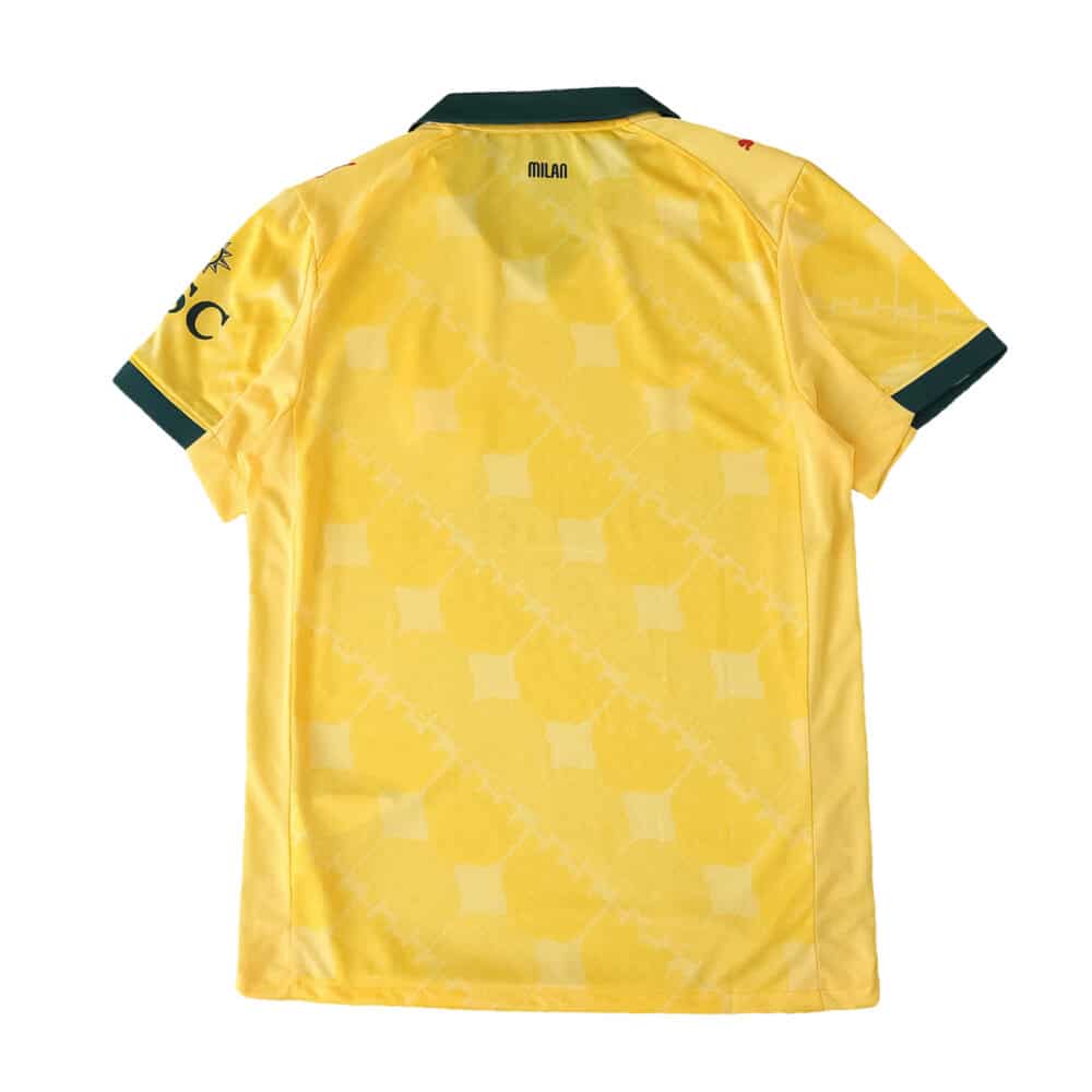 Back view of AC Milan Third 2025/26 Player Version jersey in yellow with green collar and sleeves.