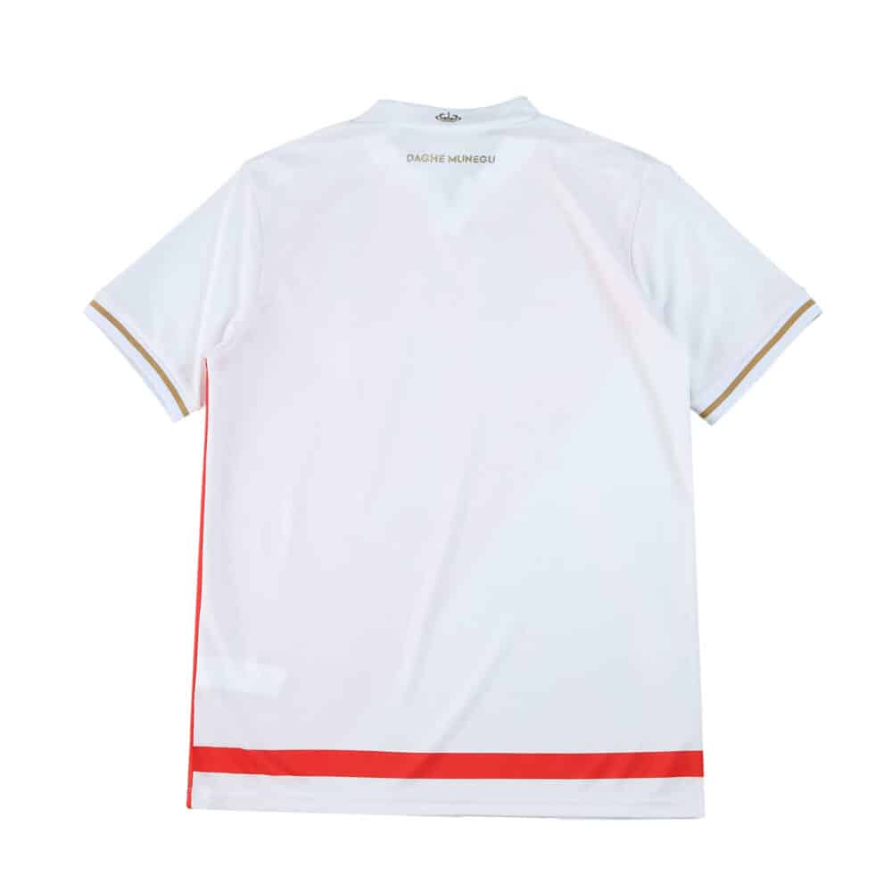 Back view of the AS Monaco 2025/26 Home Fan Version jersey, featuring white fabric with red and gold accents.