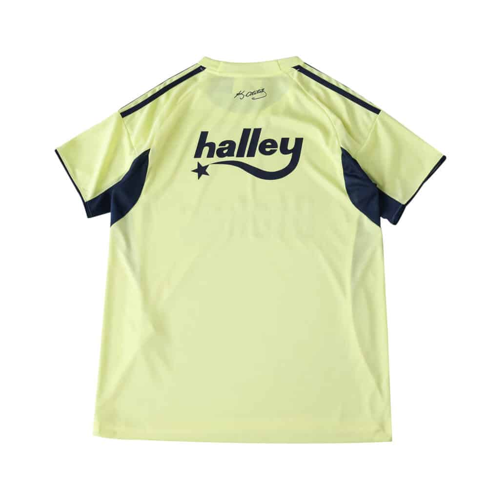 Back view of Fenerbahce Away 2025/26 fan jersey in light yellow with navy accents and "halley" sponsor.