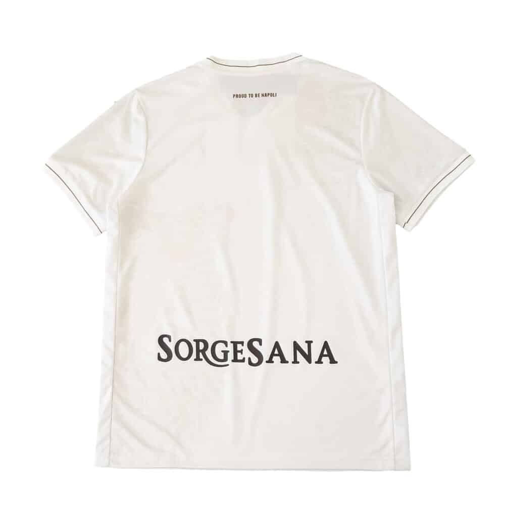 Back view of the Napoli Away 2025/26 Fan Version jersey in white with "Sorgesana" sponsor text.