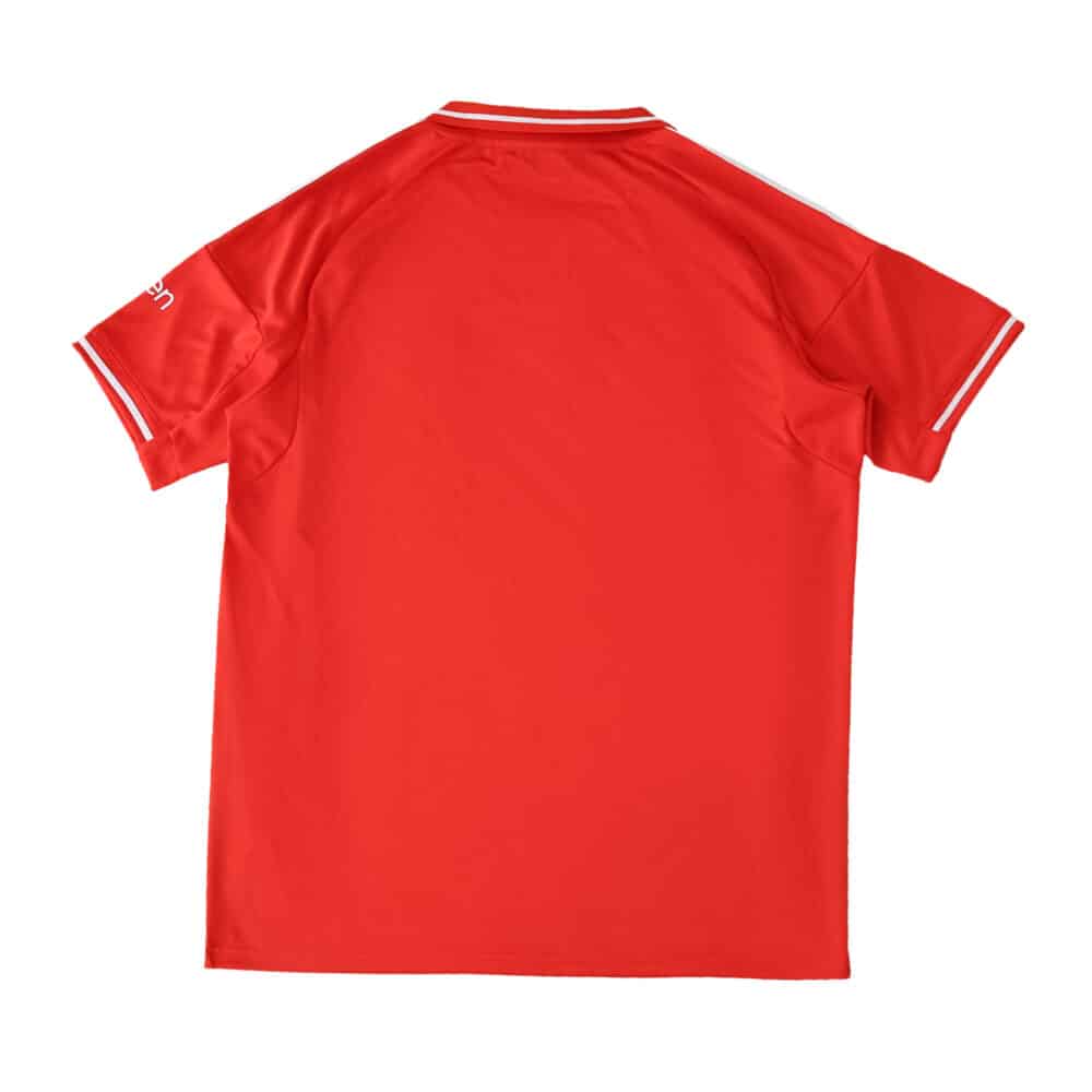 Back view of Nottingham Forest 2025/26 Home Fan Version jersey in red with white trim on sleeves and collar.