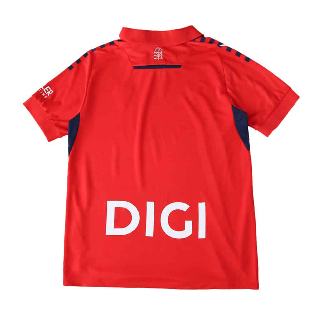 Back view of Osasuna Home 2025/26 fan version jersey in red with DIGI sponsor logo.