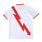 Back view of Rayo Vallecano 2025/26 home fan jersey featuring a bold red lightning stripe.