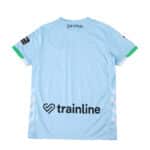 Back view of the Real Betis Away 2025/26 Fan Version jersey in light blue with sponsor logos.