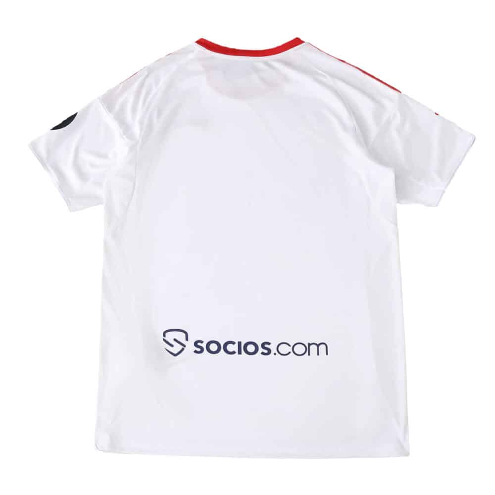 Back view of the Sevilla FC 2025/26 Home Fan Version jersey, featuring a white design with Socios.com logo.