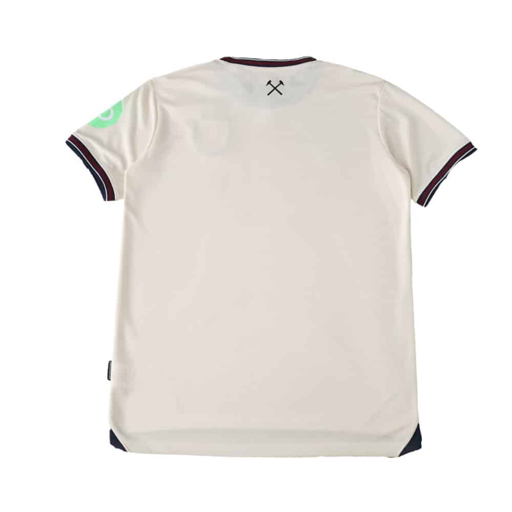 Back view of the West Ham United 2025/26 Away Fan Version jersey in light beige with club logo near collar.