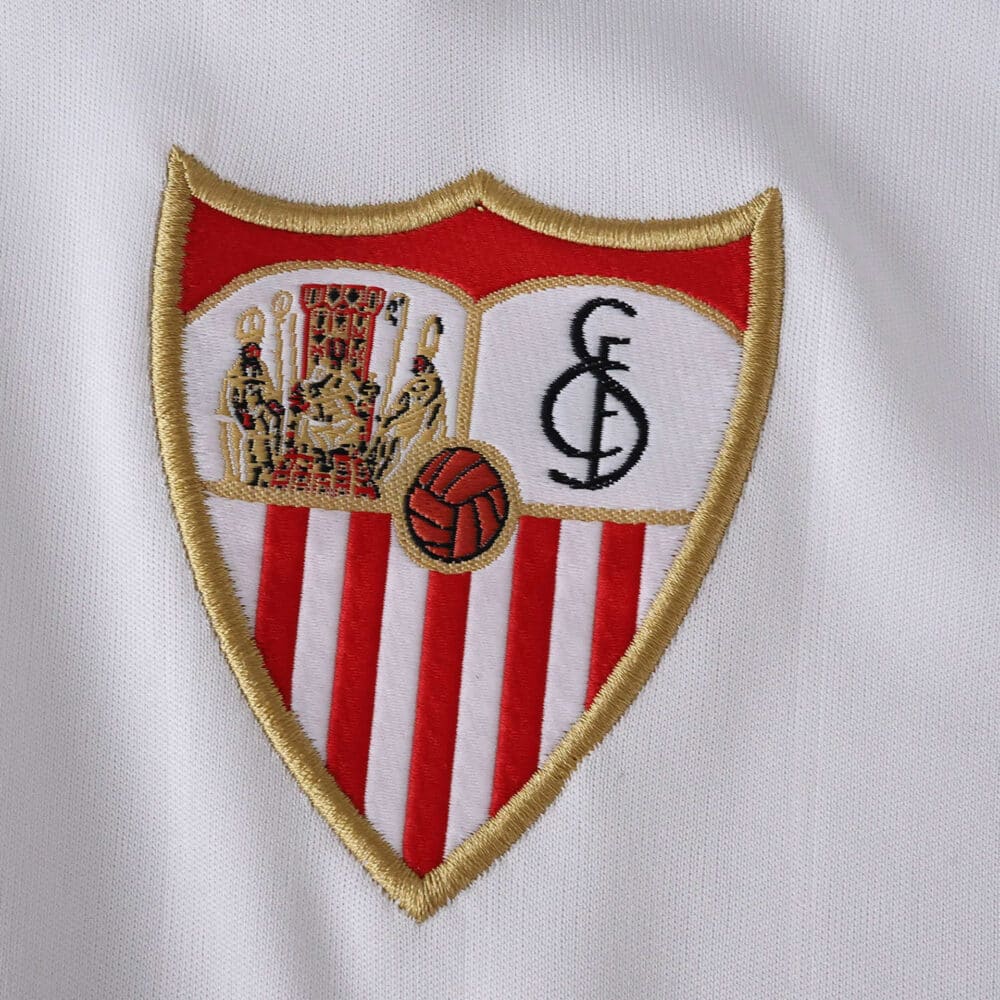 Sevilla FC home jersey 2025/26 fan version featuring the club crest embroidered on white fabric.