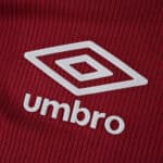Close-up of Umbro logo on the West Ham United 2025/26 Home Player Version jersey fabric.
