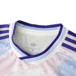 Close-up of the Aston Villa 2025/26 Third Player Version jersey collar with purple and blue trim.