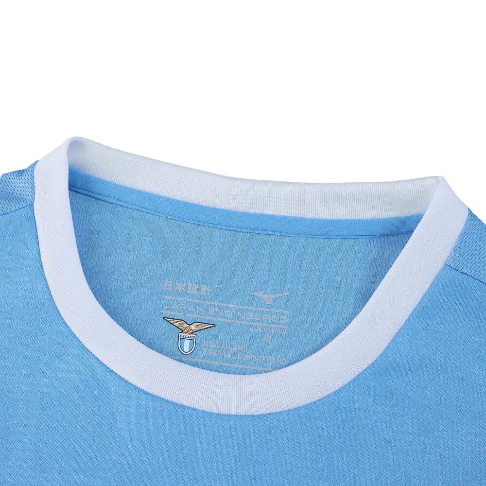 Close-up of Lazio Home 2025/26 Fan Version jersey collar with club emblem inside the neck.